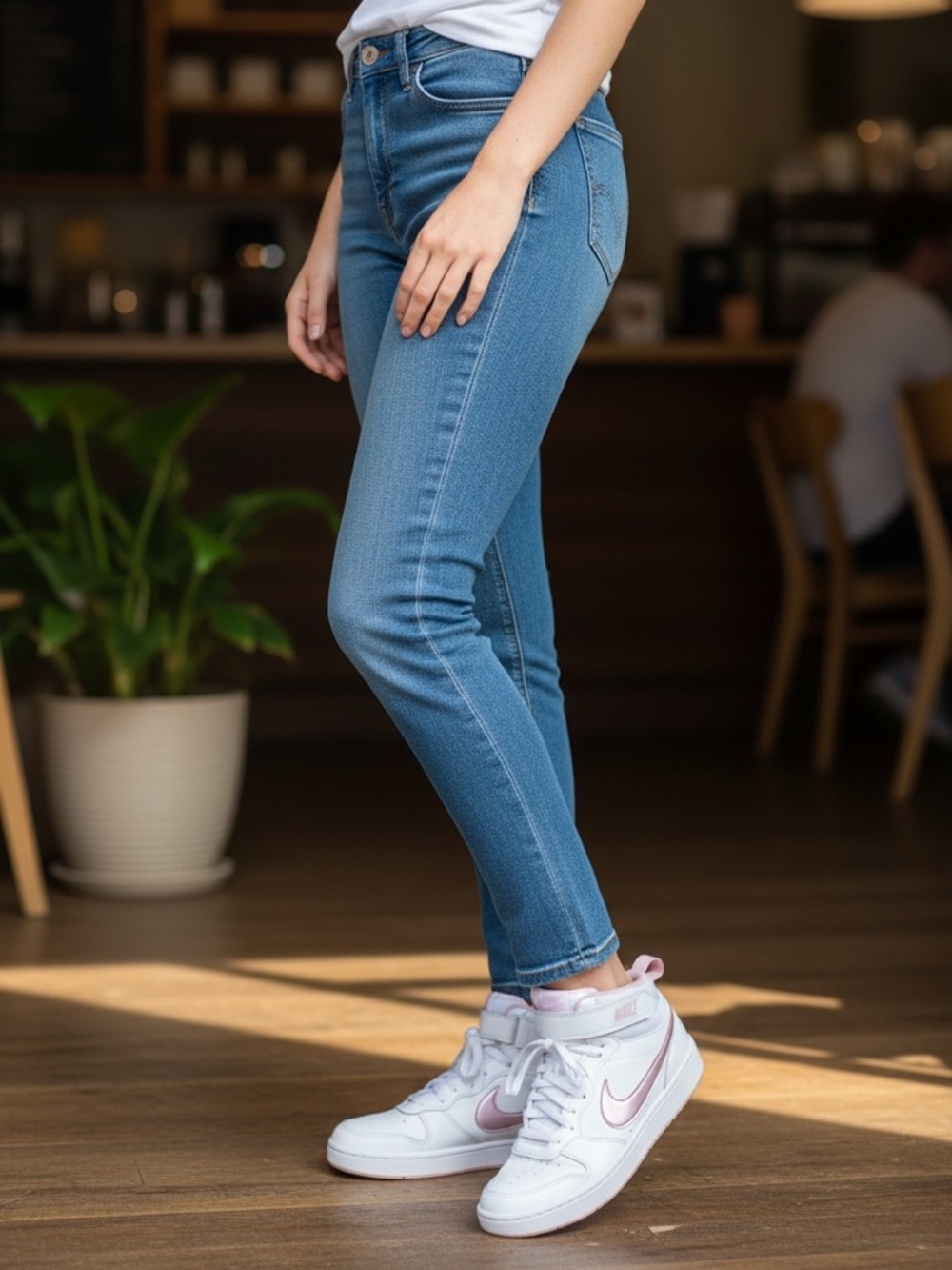 Nike White with Metallic Pink Mid-Top Sneakers - Picture 2 of 6